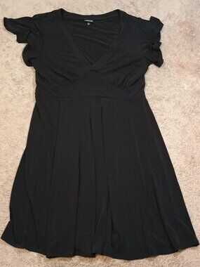Torrid/Fit & Flare Dress/Womens 1X Black Flutter Sleeve V Neck Skater Career Plu